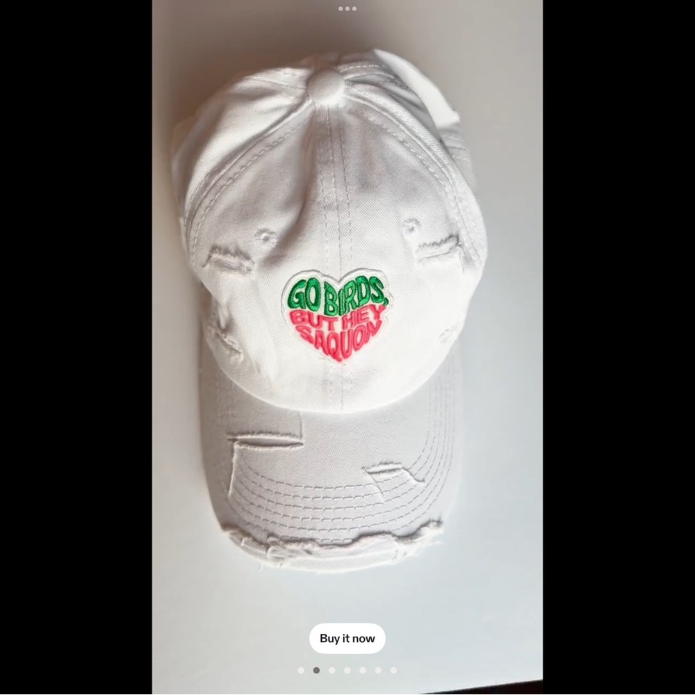 Distressed White Hat Go Birds But Hey Saquon New!
